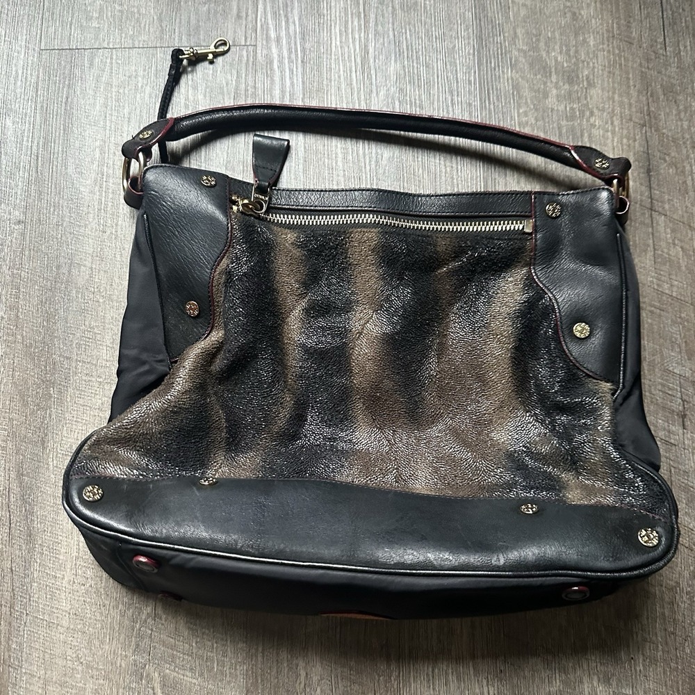 MZ Wallace Hazel‎ Chinchilla-Print Shoulder Bag GUC Gold Tome Hardware